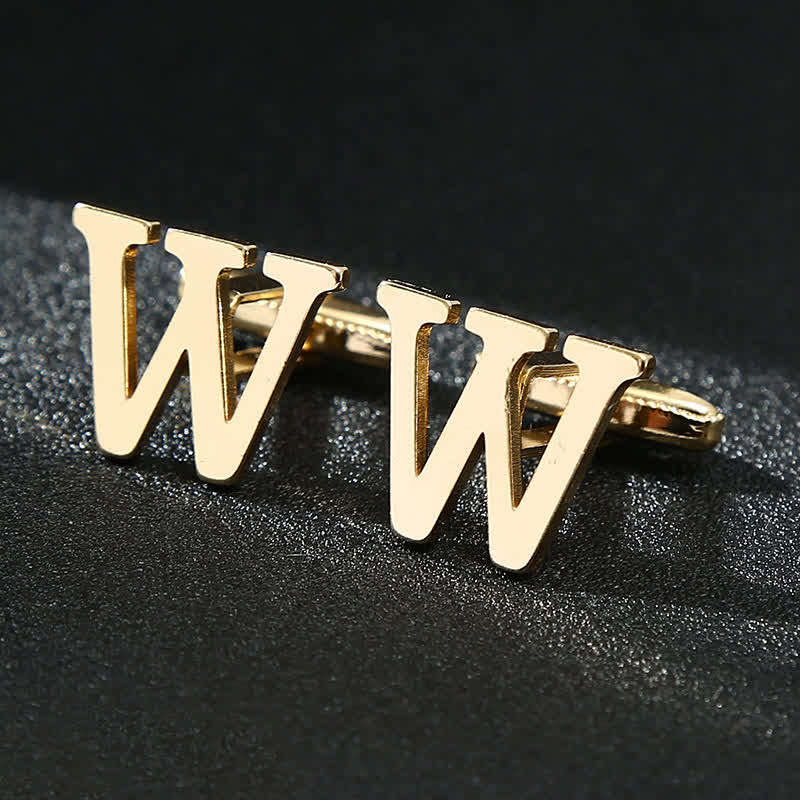 Men's 1 Pair Gold Plated Initial Letter 26 Alphabet Cufflinks - Image 24