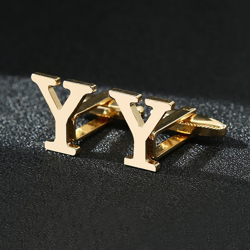 Men's 1 Pair Gold Plated Initial Letter 26 Alphabet Cufflinks - Image 26