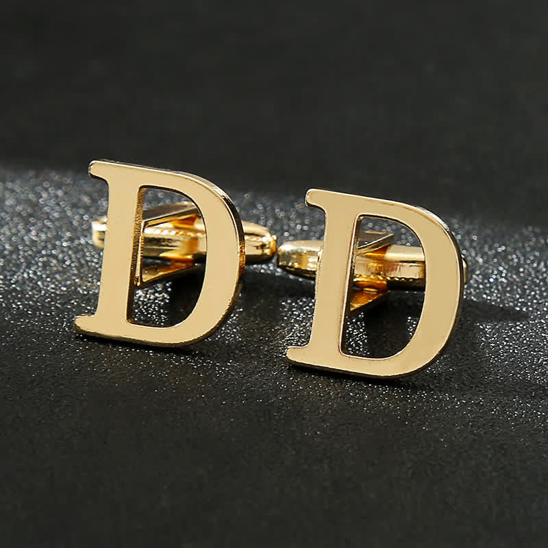 Men's 1 Pair Gold Plated Initial Letter 26 Alphabet Cufflinks - Image 6