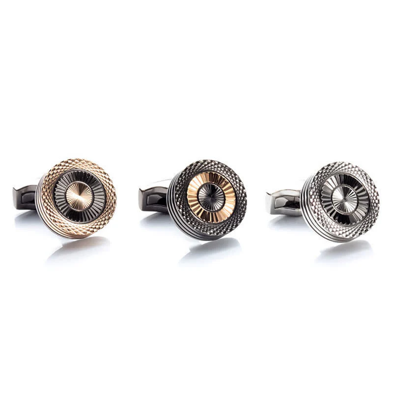 Men's 1 Pair Round Tire Pattern Cufflinks - Image 2