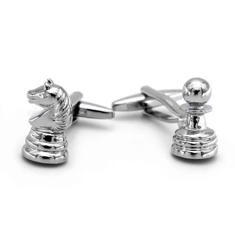 Men's 1 Pair Horse-Head Chess Silver-Tone Cufflinks - Image 3