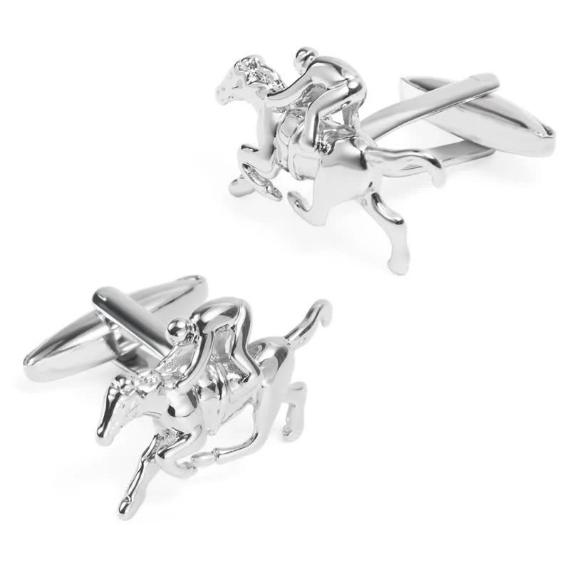 Men's 1 Pair Horseback Riding Silver-tone Cufflinks - Image 6