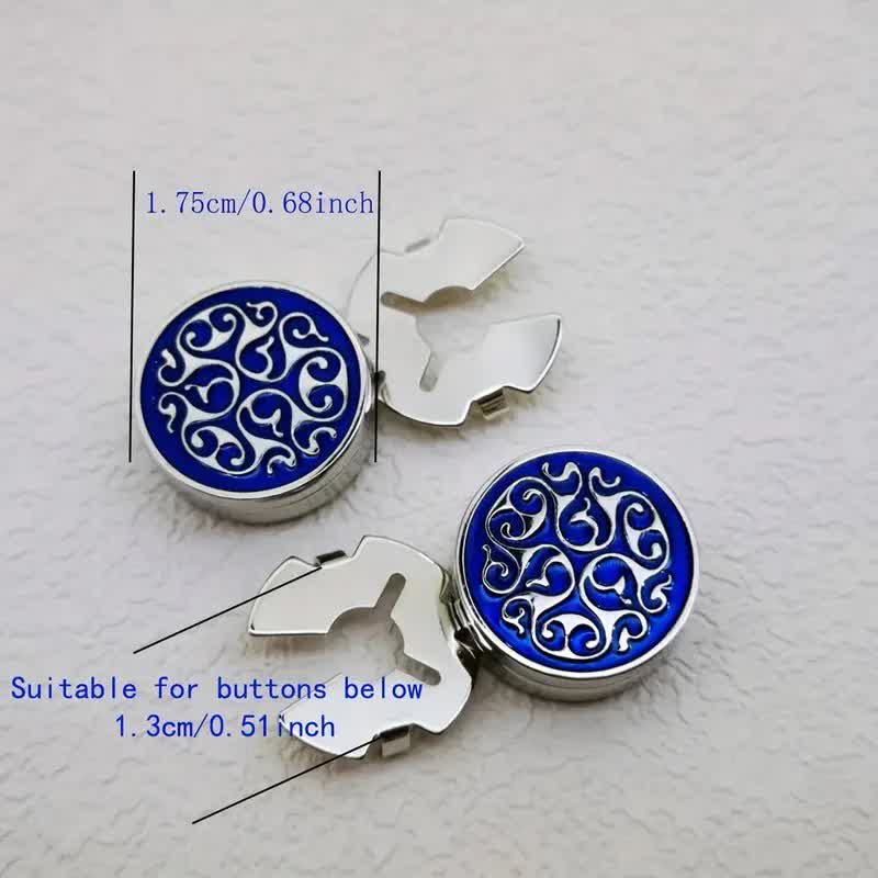 Men's 1 Pair Snap-On Blue Floral Button Covers Set Cufflinks - Image 3
