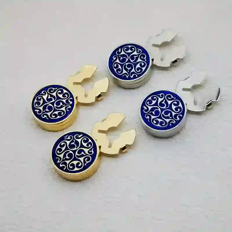 Men's 1 Pair Snap-On Blue Floral Button Covers Set Cufflinks - Image 4