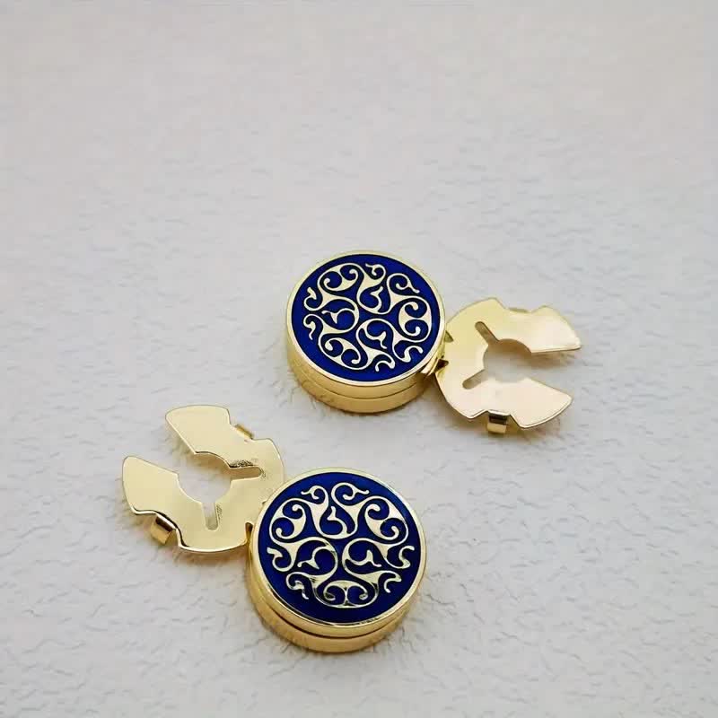 Men's 1 Pair Snap-On Blue Floral Button Covers Set Cufflinks - Image 6