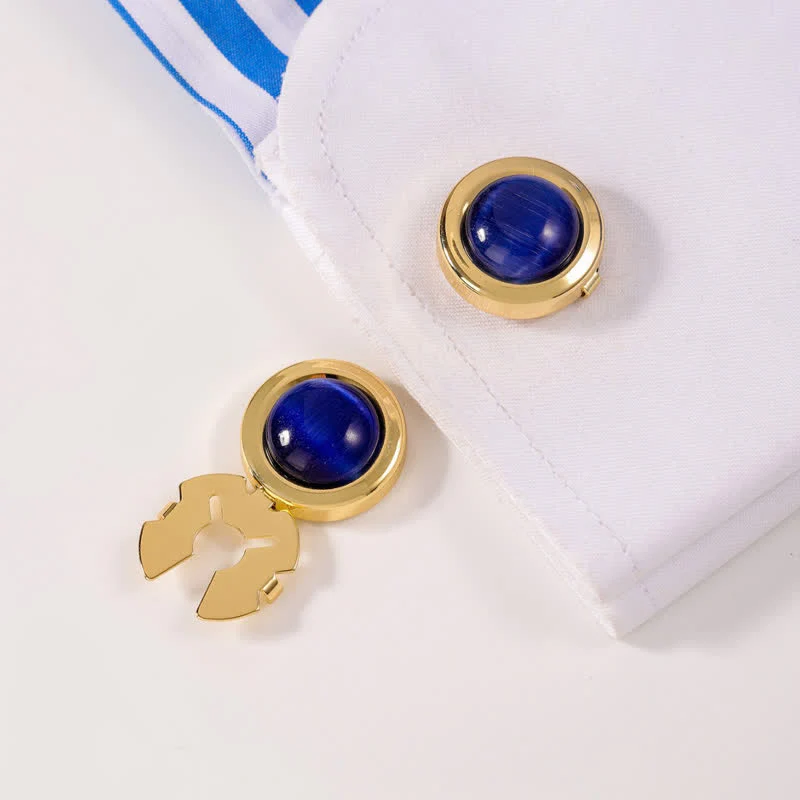 Men's 1 Pair Snap-On Cat's Eye Stone Button Covers Set Cufflinks - Image 2