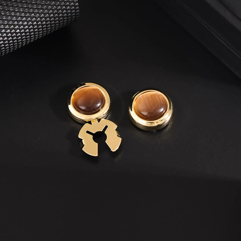 Men's 1 Pair Snap-On Cat's Eye Stone Button Covers Set Cufflinks - Image 4