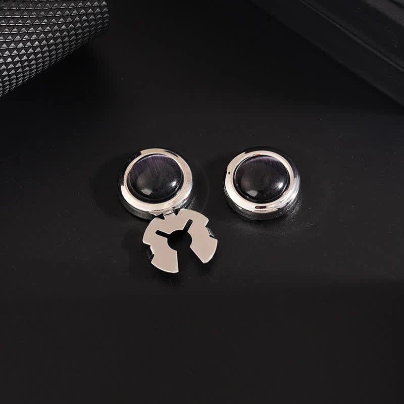 Men's 1 Pair Snap-On Cat's Eye Stone Button Covers Set Cufflinks - Image 9