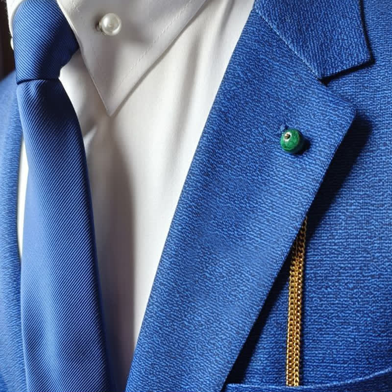 Men's 18K Gold-Plated Natural Stone Lapel Chain Suit Brooch with Hanging Chain - Image 4