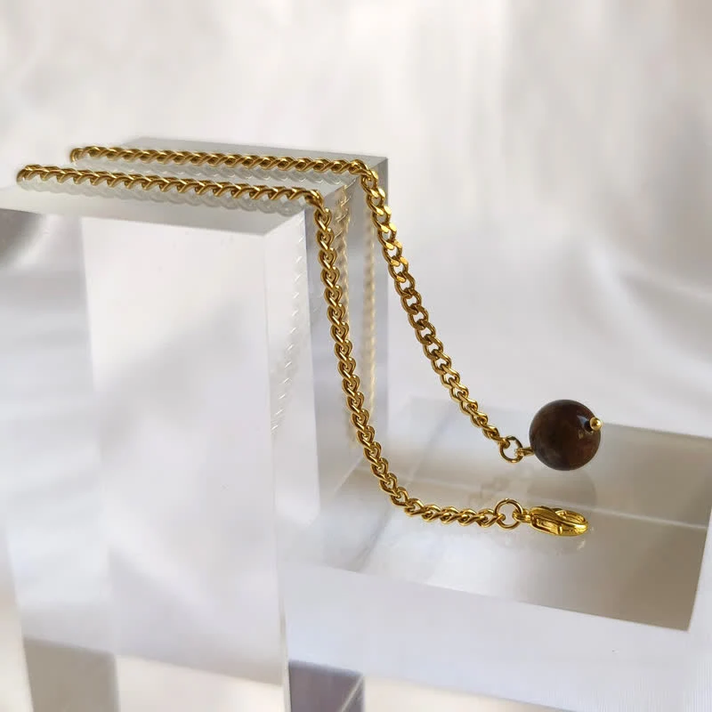 Men's 18K Gold-Plated Natural Stone Lapel Chain Suit Brooch with Hanging Chain - Image 9