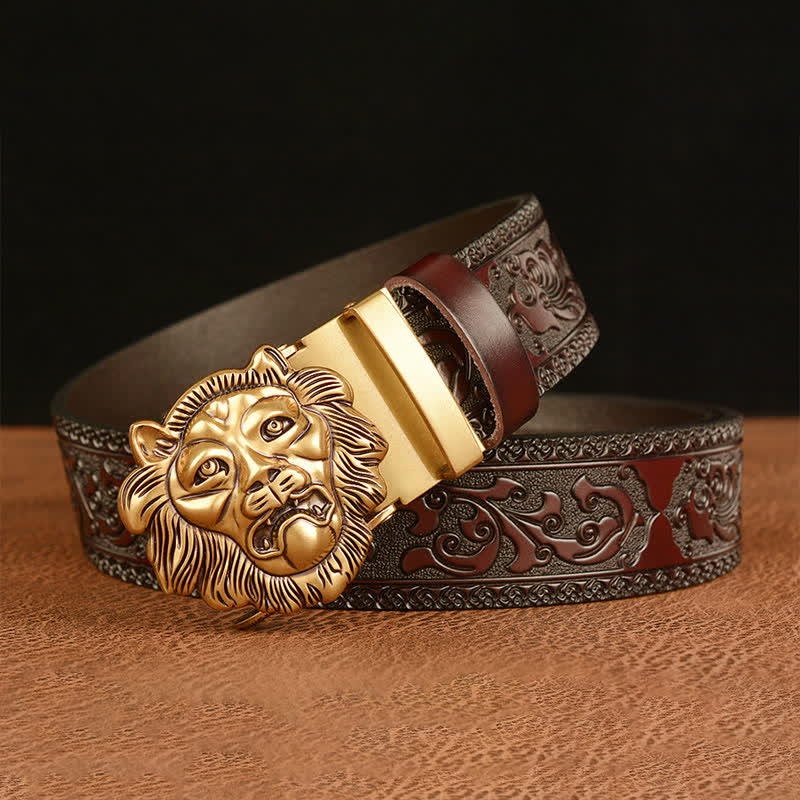 Men's 3D Sculpture Lion Head Leather Belt - Image 2