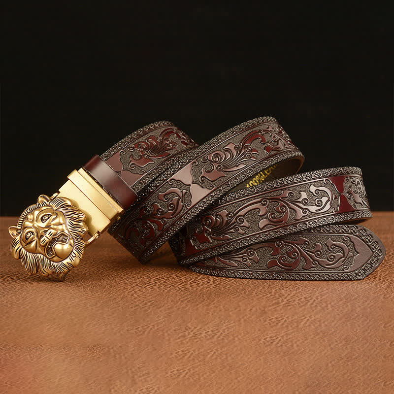 Men's 3D Sculpture Lion Head Leather Belt - Image 3