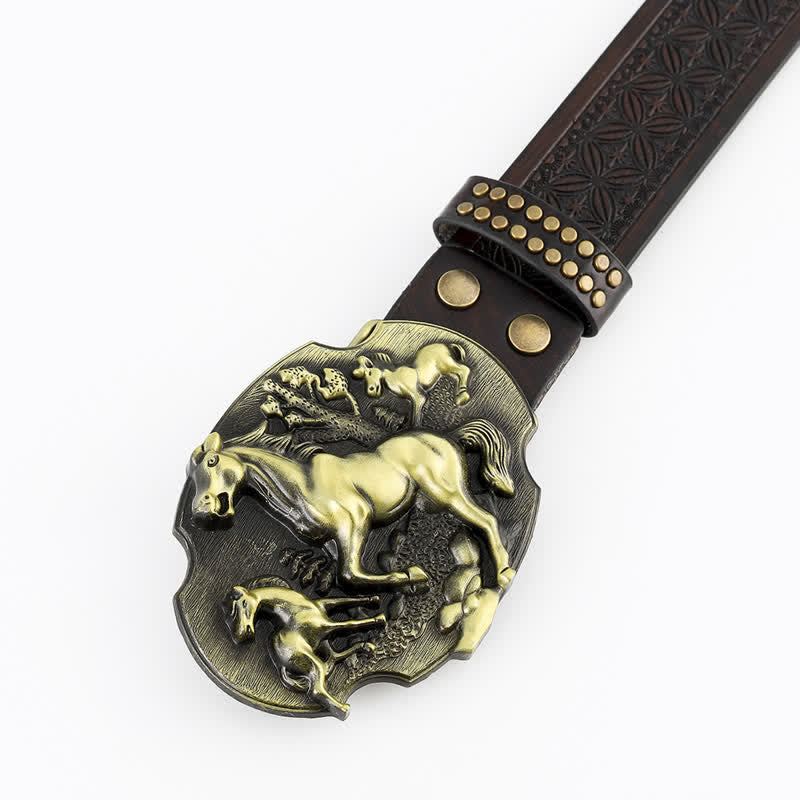 Men's A Herd Of Horses Embossed Leather Belt - Image 2