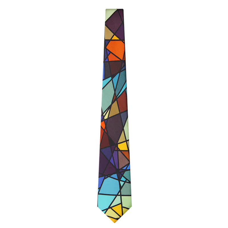Men's Abstract Colorful Mosaic Print Necktie - Image 5