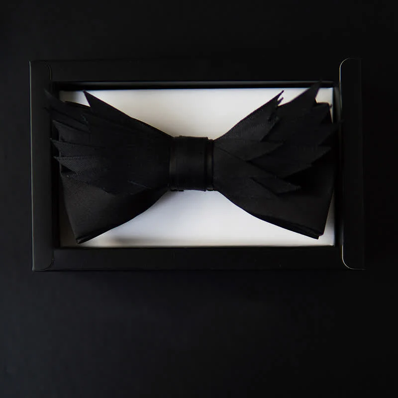 Men's All Black Layered Wings Shape Bow Tie - Image 3