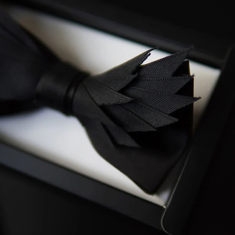 Men's All Black Layered Wings Shape Bow Tie - Image 4