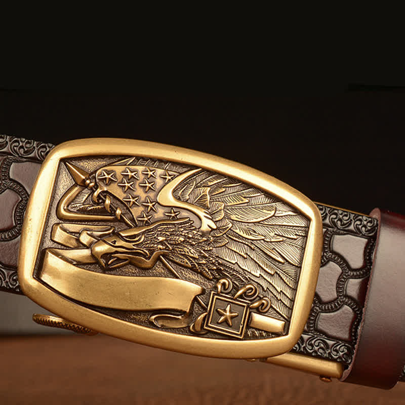 Men's American Flag Hawk Eagle Leather Belt - Image 5