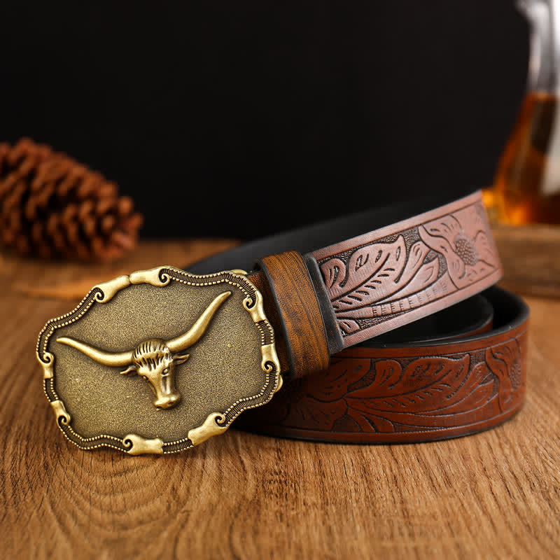 Men's Ancient Longhorn Bull Leather Belt - Image 3