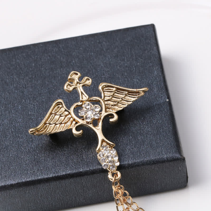 Men's Angel Wings Cross Tassel Brooch - Image 2