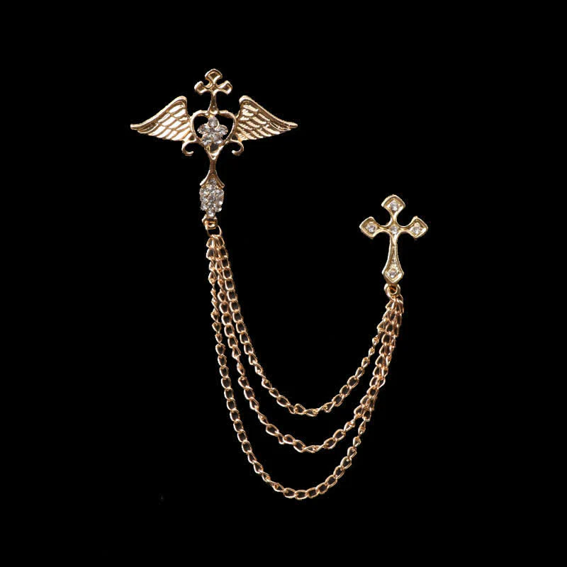 Men's Angel Wings Cross Tassel Brooch - Image 5