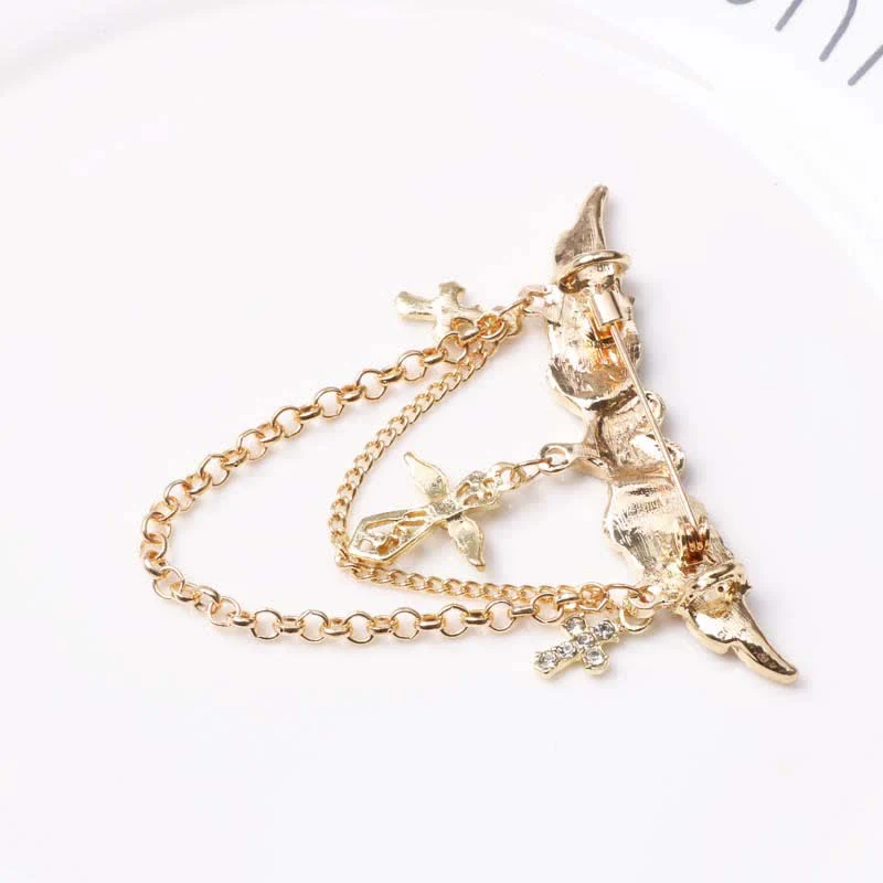 Men's Angel Wings Heart Cross Tassel Brooch - Image 4