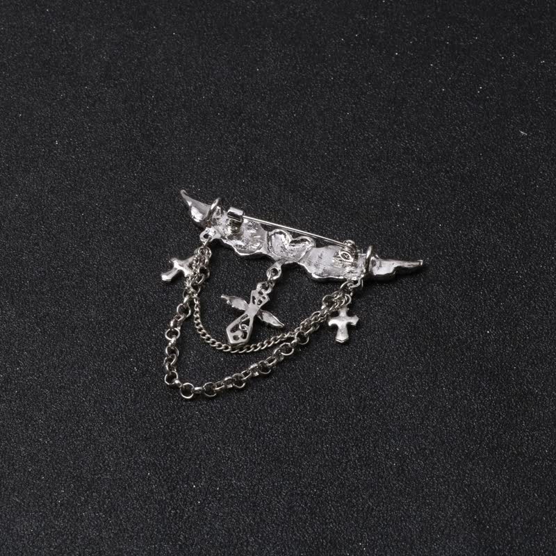 Men's Angel Wings Heart Cross Tassel Brooch - Image 7