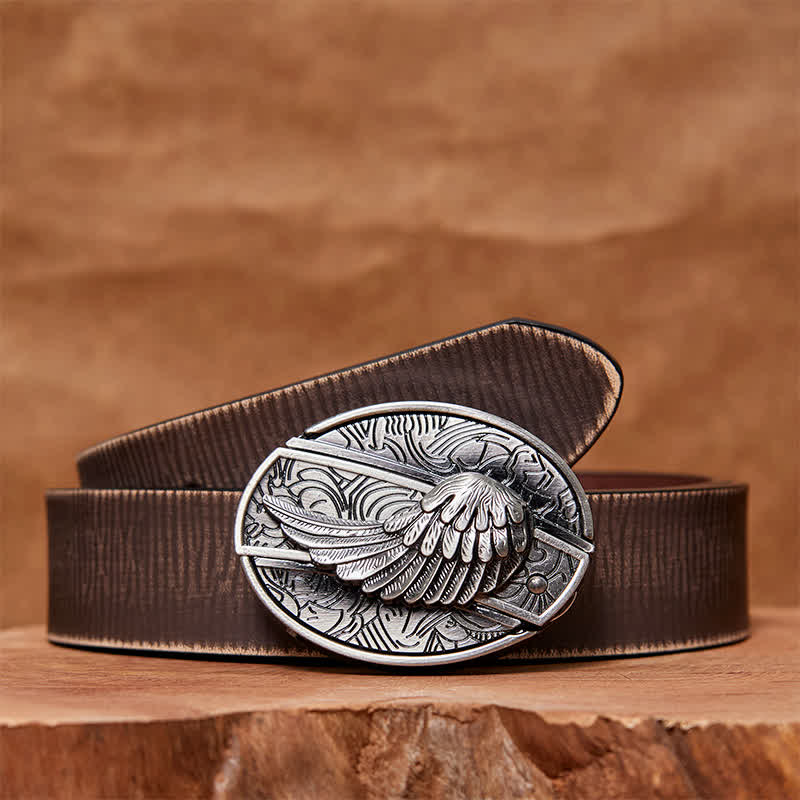 Men's DIY Angel Wings Hidden Folding Knife Leather Belt - Image 8