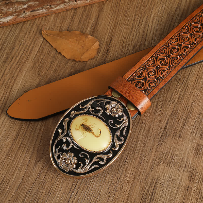 Men's Animal Scorpion Flower Buckle Leather Belt - Image 10