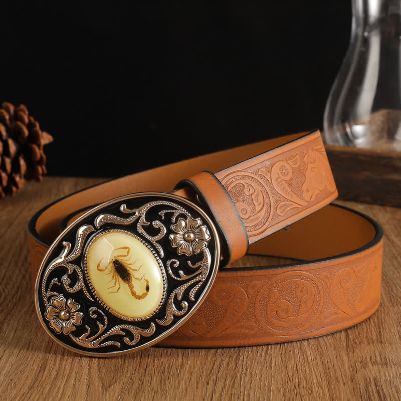 Men's Animal Scorpion Flower Buckle Leather Belt - Image 5