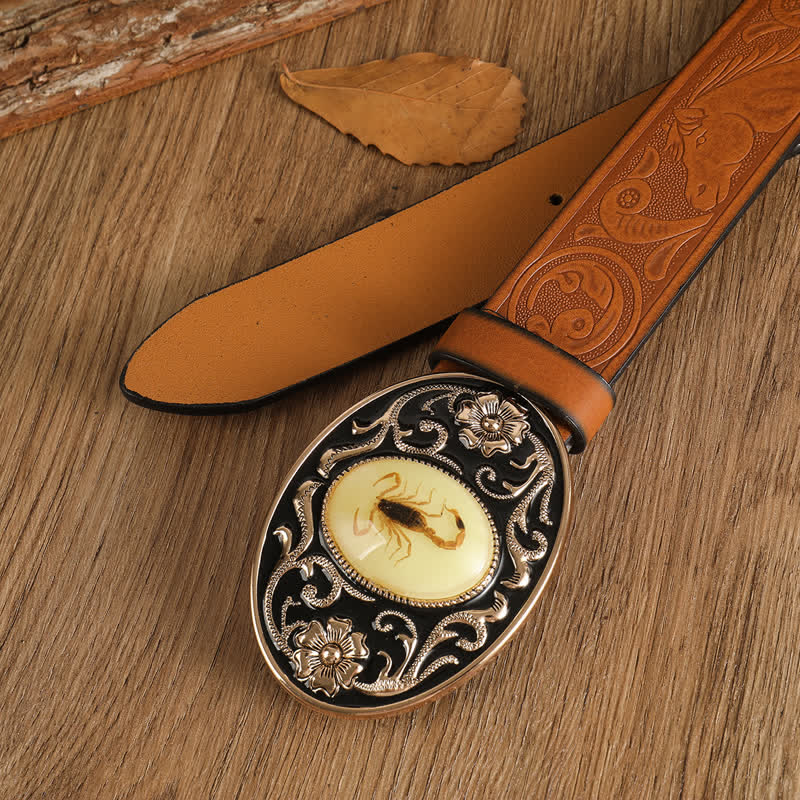 Men's Animal Scorpion Flower Buckle Leather Belt - Image 6