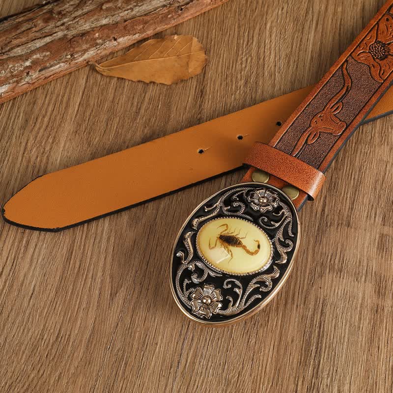 Men's Animal Scorpion Flower Buckle Leather Belt - Image 8