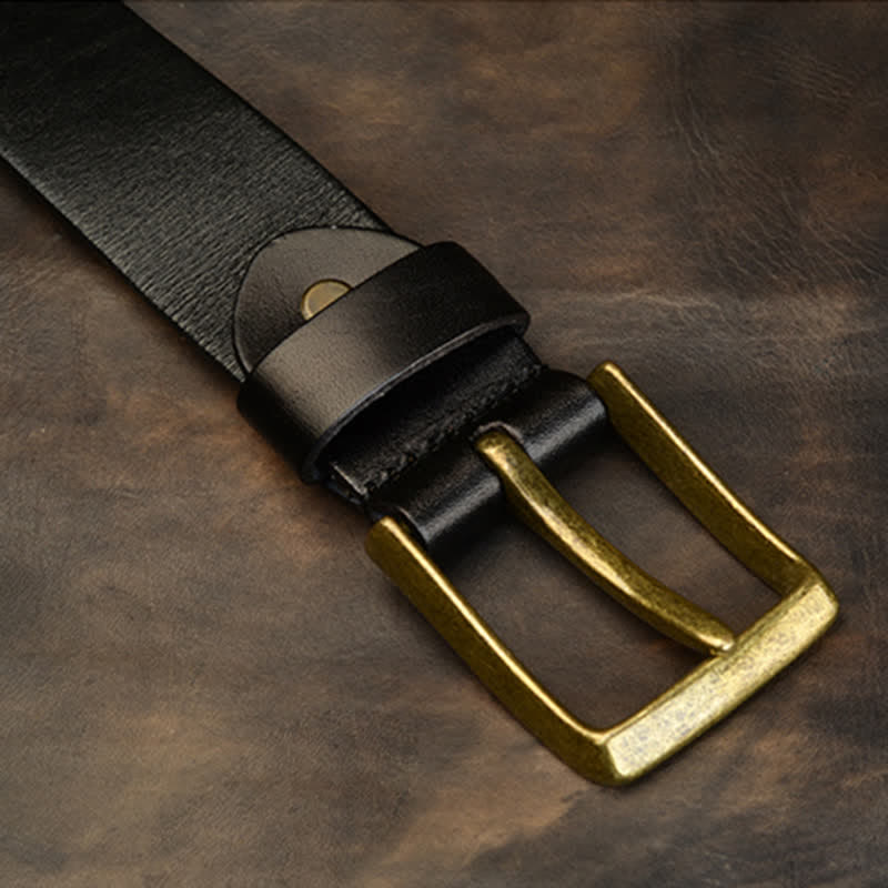 Men's Antique Gold Round Square Rivets Leather Belt - Image 12