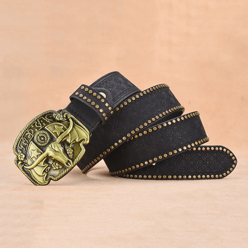 Men's Antique Longhorn Steer Rivet Leather Belt - Image 8