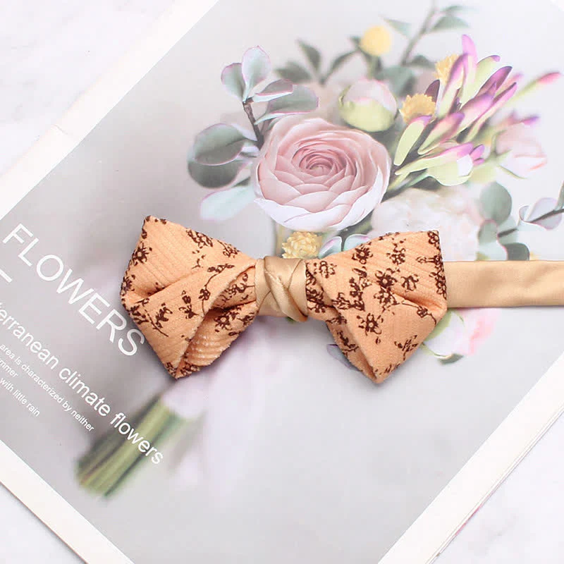 Men's Apricot Delicate Floral Print Bow Tie - Image 2