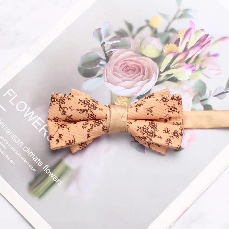 Men's Apricot Delicate Floral Print Bow Tie - Image 5