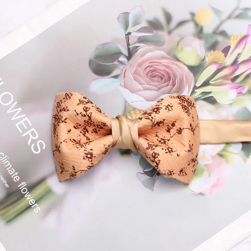 Men's Apricot Delicate Floral Print Bow Tie - Image 6
