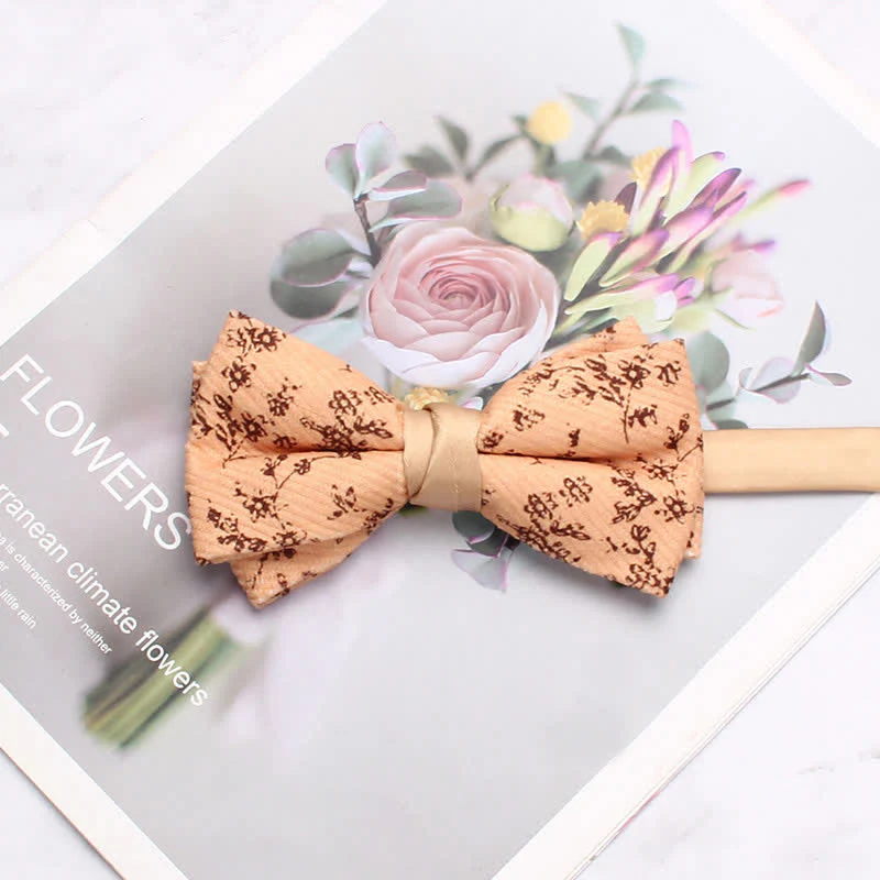 Men's Apricot Delicate Floral Print Bow Tie - Image 8