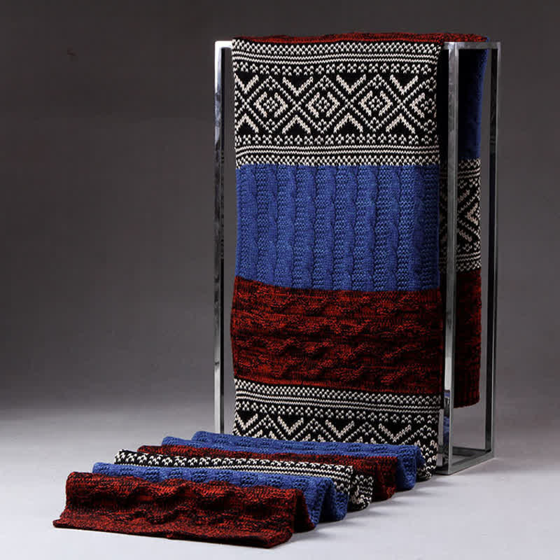 Men's Argyle Knitted Stitching Color Block Scarf - Image 15