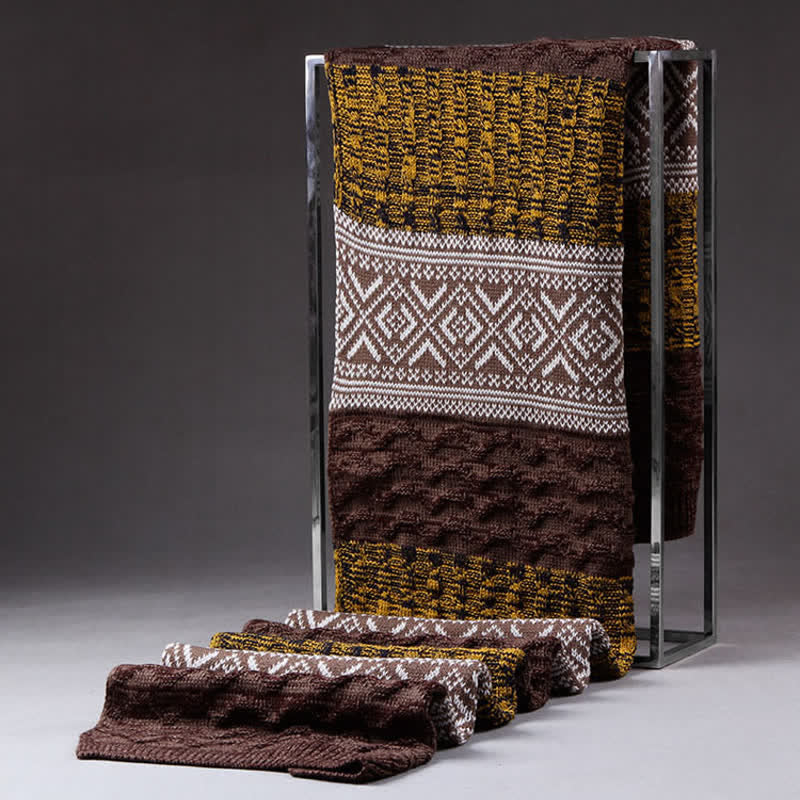 Men's Argyle Knitted Stitching Color Block Scarf - Image 19