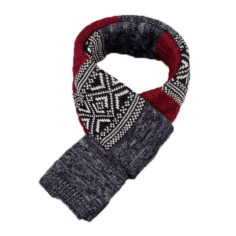 Men's Argyle Knitted Stitching Color Block Scarf - Image 3
