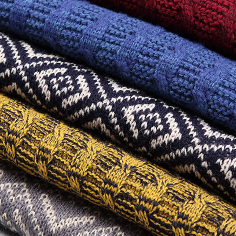 Men's Argyle Knitted Stitching Color Block Scarf - Image 5