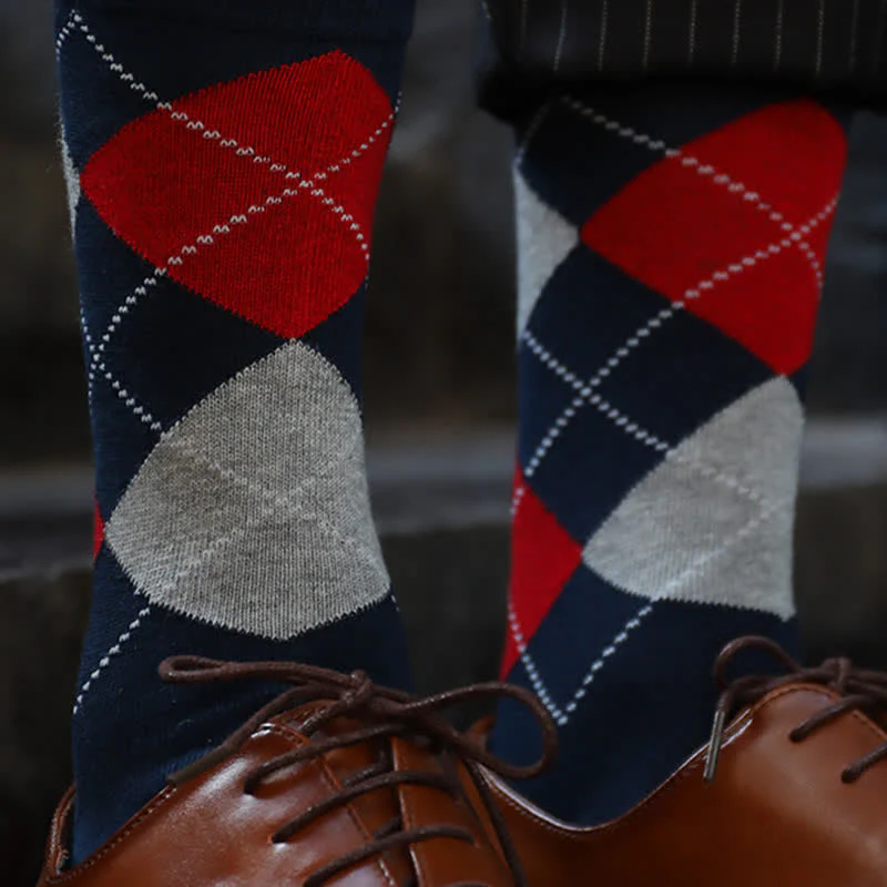Men's Argyle Pattern Design Cotton Socks - Image 4