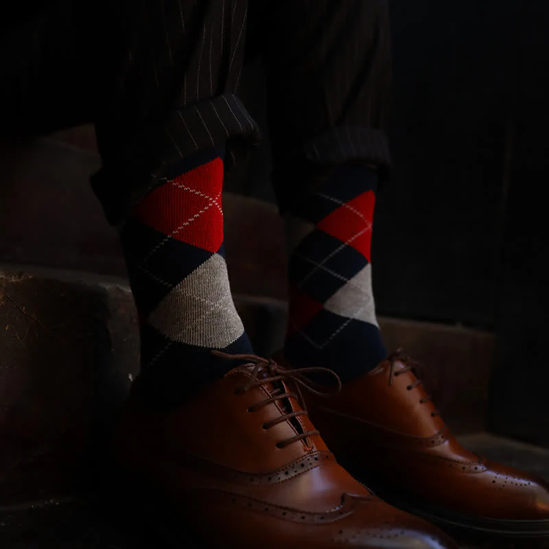 Men's Argyle Pattern Design Cotton Socks - Image 5