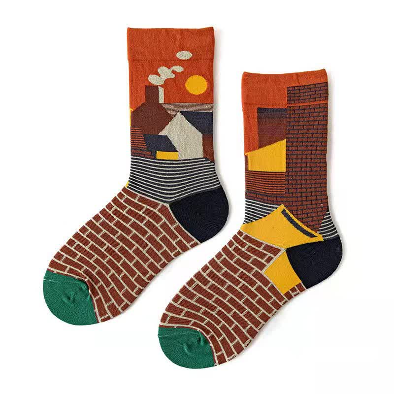 Men's Artistic Forest Oil Painting Crew Socks - Image 10