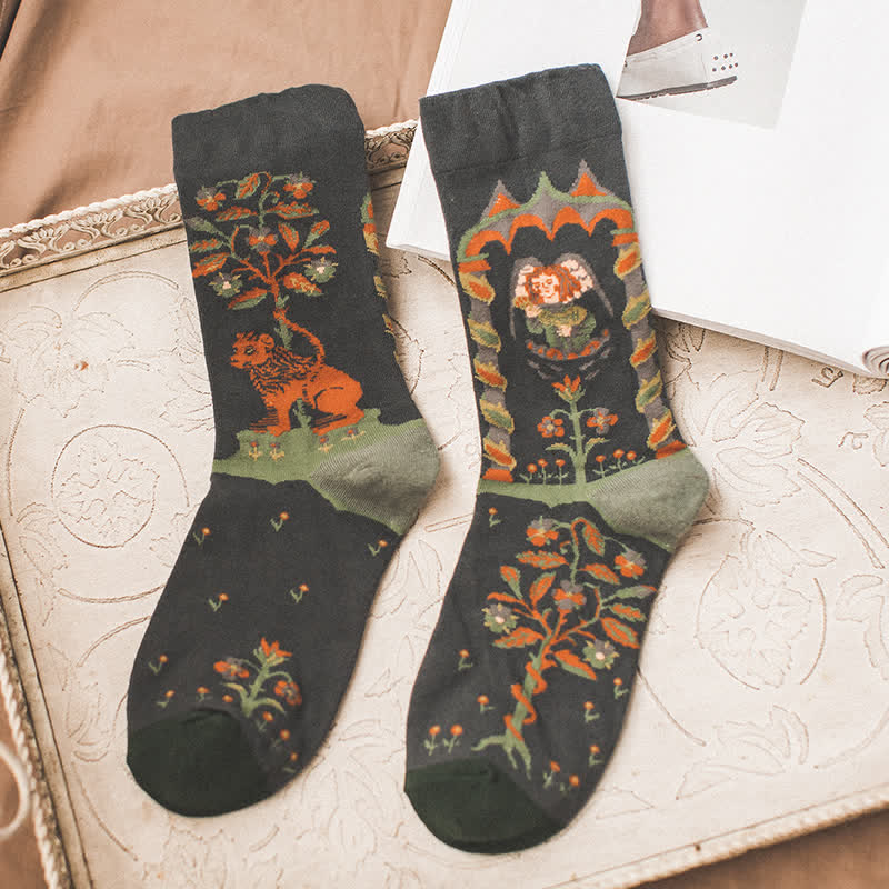 Men's Artistic Forest Oil Painting Crew Socks - Image 3
