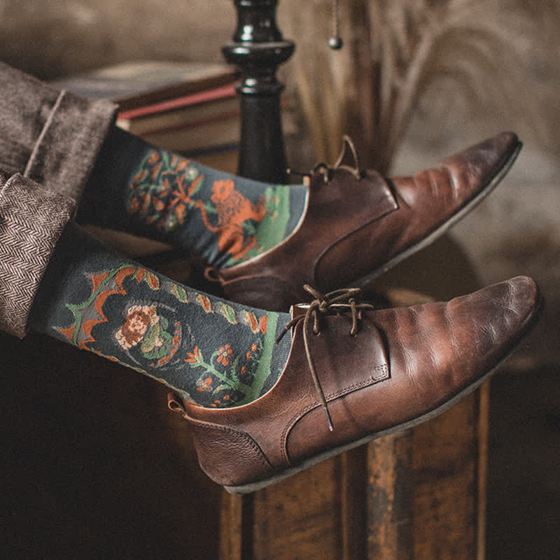 Men's Artistic Forest Oil Painting Crew Socks - Image 4