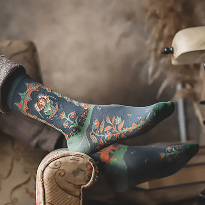 Men's Artistic Forest Oil Painting Crew Socks - Image 5