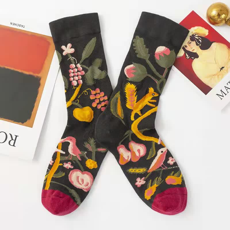 Men's Artistic Forest Oil Painting Crew Socks - Image 8
