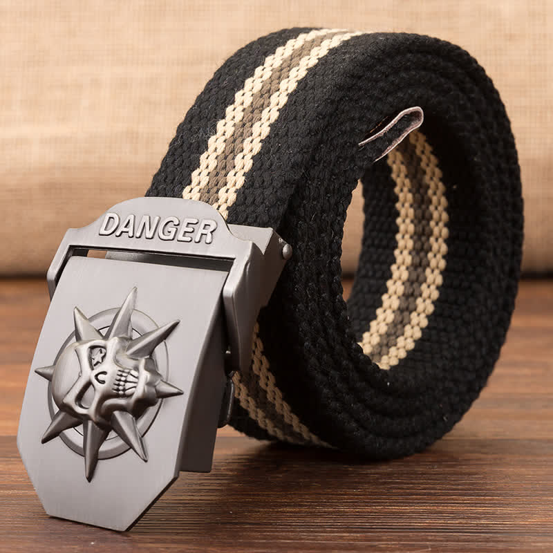 Men's Automatic Skull Buckle Woven Canvas Belt - Image 11