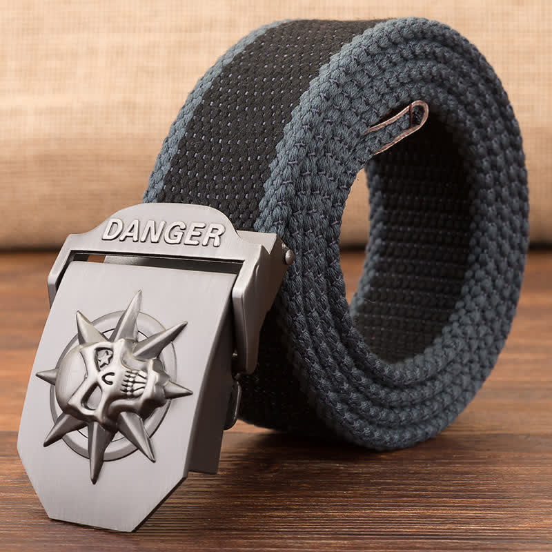 Men's Automatic Skull Buckle Woven Canvas Belt - Image 12